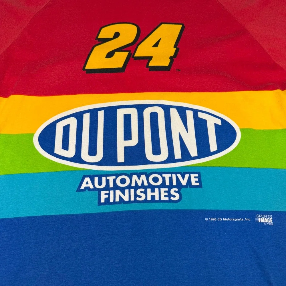 Vintage 1998 Chase Authentics Jeff Gordon DuPont NASCAR T-Shirt XXL Rainbow Flaw